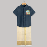 Happy Makar Sankranti With Mummy Papa - Customized Raw Silk Shirt And Dhoti For Kids - ELEPHANT GREY - 0 - 6 Months Old (Chest-23") (Dhoti length-14")