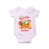 Happy Magh Bihu With Ma Baba - Customized Romper For Babies - LILAC - 0 - 3 Months Old (Chest 16")