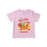 Happy Magh Bihu With Ma Baba - Customized T-Shirt For Kids - PINK - 0-5 Months Old (Chest 17")