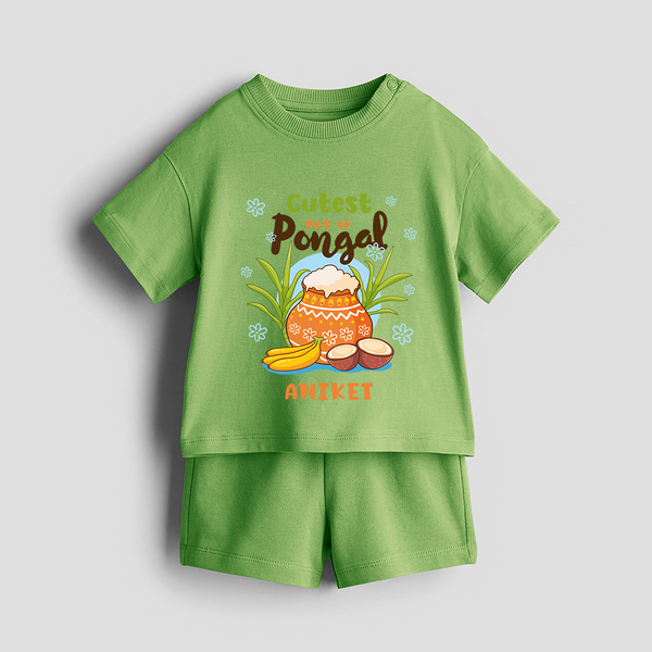 Cutest Pot Of Pongal - Customized Co-ord Set For Kids - KIWI GREEN - 1-2 Years Old (Chest 22")