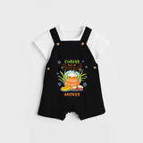 Cutest Pot Of Pongal - Customized Dungaree Set For Kids - BLACK - 0 - 5 Months Old (Chest 18")