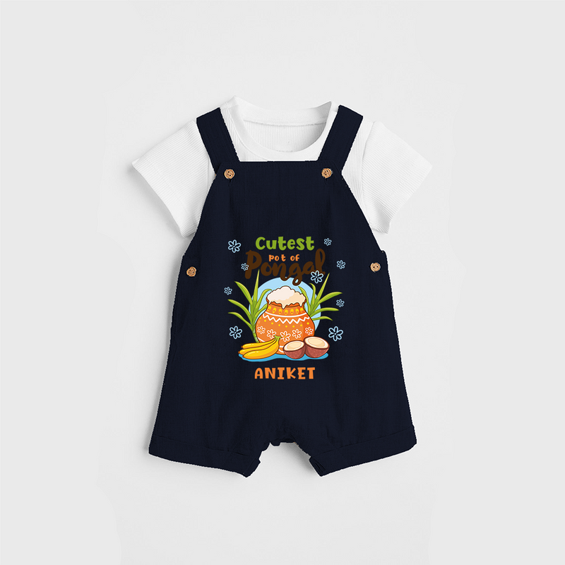 Cutest Pot Of Pongal - Customized Dungaree Set For Kids - NAVY BLUE - 0 - 5 Months Old (Chest 18")