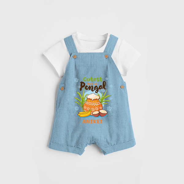 Cutest Pot Of Pongal - Customized Dungaree Set For Kids - SKY BLUE - 0 - 5 Months Old (Chest 18")