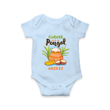 Cutest Pot of Pongal” Illustration | Personalized Kids Romper  - BABY BLUE - New Born (Chest 14")