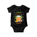 Cutest Pot of Pongal” Illustration | Personalized Kids Romper  - BLACK - New Born (Chest 14")