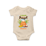 Cutest Pot of Pongal” Illustration | Personalized Kids Romper  - IVORY - New Born (Chest 14")
