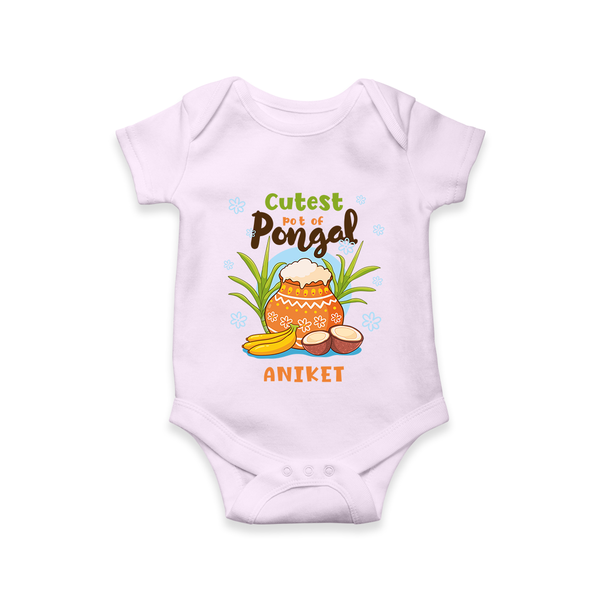 Cutest Pot of Pongal” Illustration | Personalized Kids Romper  - LILAC - New Born (Chest 14")