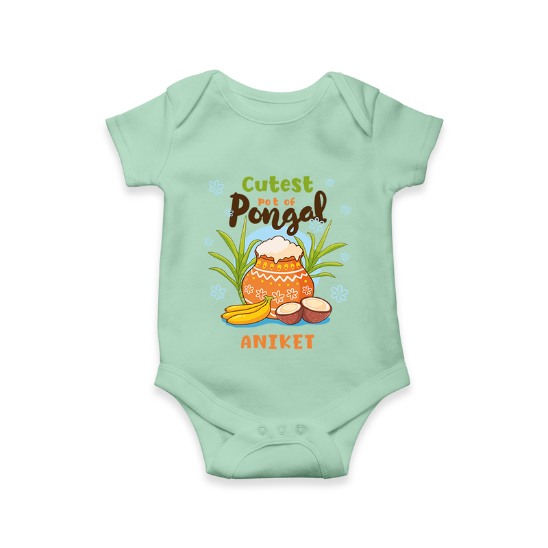 Cutest Pot Of Pongal - Customized Romper For Babies - MINT GREEN - 0 - 3 Months Old (Chest 16")