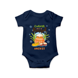 Cutest Pot of Pongal” Illustration | Personalized Kids Romper  - NAVY BLUE - New Born (Chest 14")