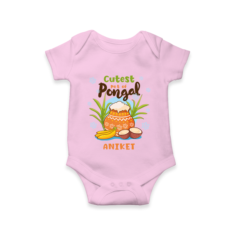 Cutest Pot Of Pongal - Customized Romper For Babies - PINK - 0 - 3 Months Old (Chest 16")