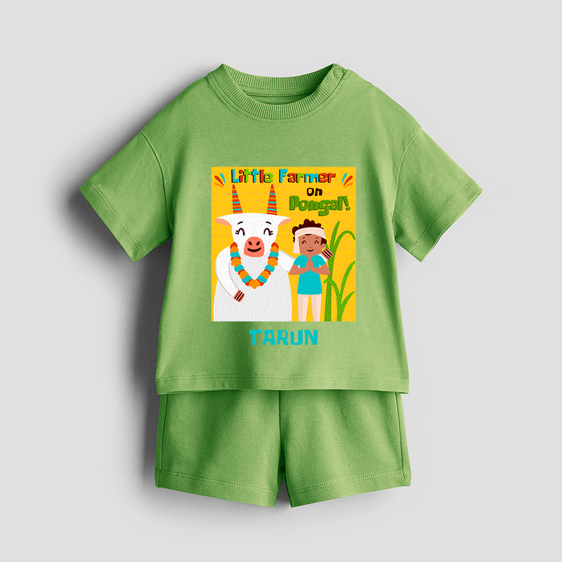 Little Farmer On Pongal - Customized Co-ord Set For Kids - KIWI GREEN - 1-2 Years Old (Chest 22")