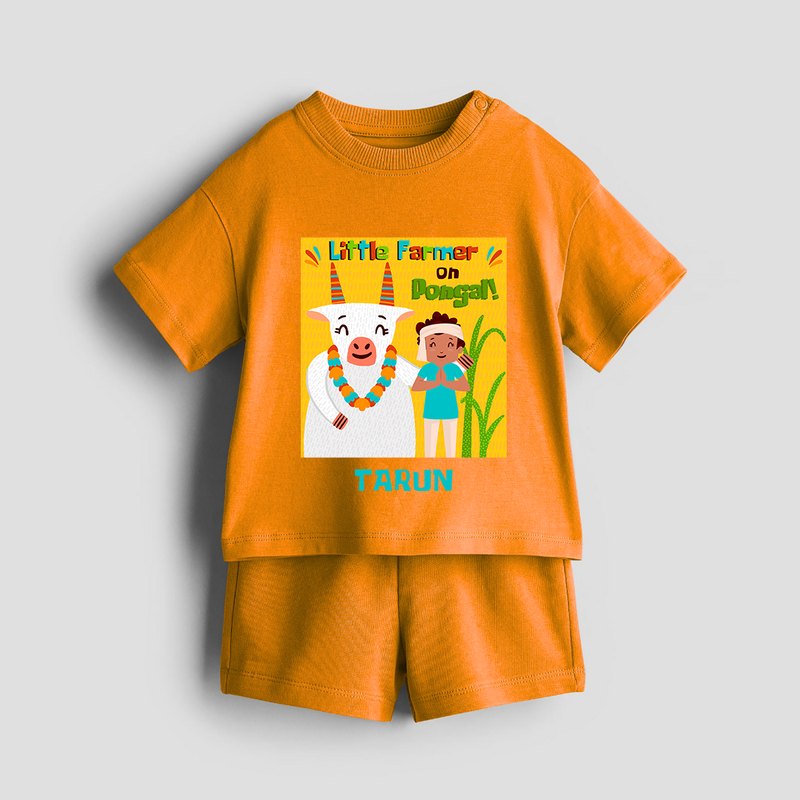 Little Farmer On Pongal - Customized Co-ord Set For Kids - TANGERINE - 1-2 Years Old (Chest 22")