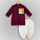 Little Farmer On Pongal - Customized Drapped Dhoti For Kids - MAROON - 0 - 6 Month Old (Chest 24", Kurta Length 14" , Waist 19", Dhoti Length 14")