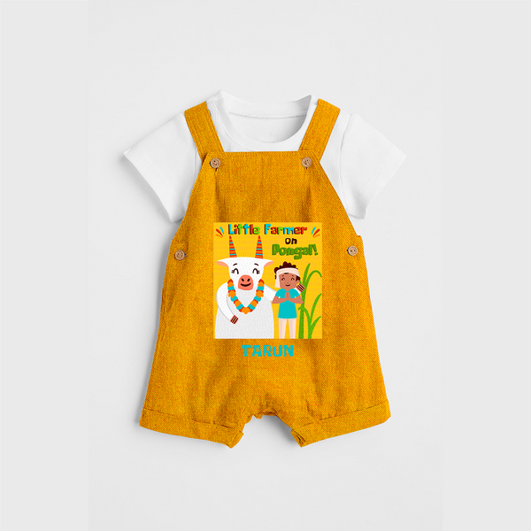 Little Farmer On Pongal - Customized Dungaree Set For Kids - CHROME YELLOW - 0 - 5 Months Old (Chest 18")