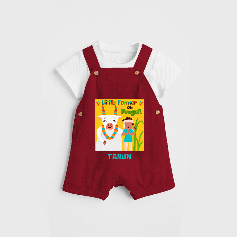 Little Farmer On Pongal - Customized Dungaree Set For Kids - RED - 0 - 5 Months Old (Chest 18")