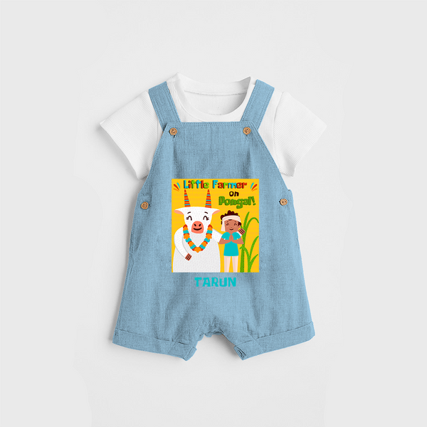 Little Farmer On Pongal - Customized Dungaree Set For Kids - SKY BLUE - 0 - 5 Months Old (Chest 18")