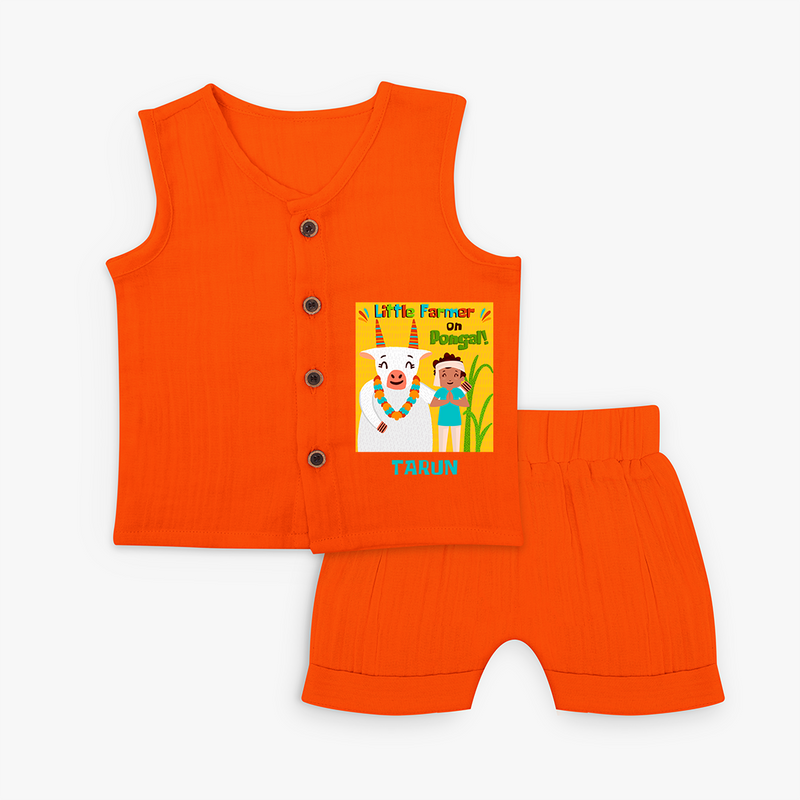 Little Farmer On Pongal - Customized Jabla For Kids - TANGERINE - 0 - 3 Months Old (Chest 9.8")