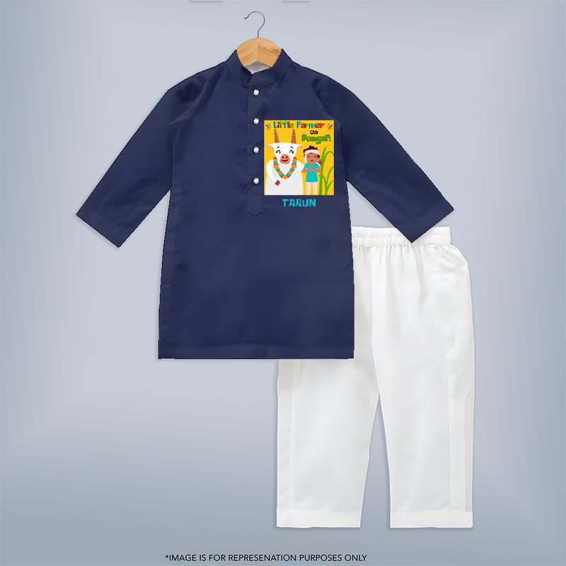 Little Farmer On Pongal - Customized Kurta Set For Kids - NAVY BLUE - 3 - 6 Months Old (Chest 24", Kurta Length 14'', Waist 19", Pant Length 14")