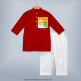 Little Farmer with Cow – Yellow Theme | Personalized Kids Kurta   - RED - 3 - 6 Months Old (Chest 24", Kurta Length 14'', Waist 19", Pant Length 14")