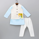 Little Farmer On Pongal - Customized Kurta WaistCoat For Kids - SKY BLUE - 3 - 6 Months Old (Chest 24", Kurta Length 14'', Waist 19", Pant Length 14")