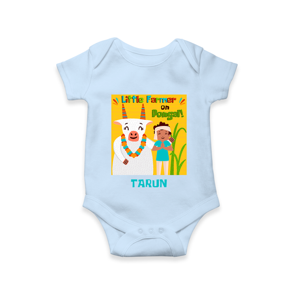 Little Farmer with Cow – Yellow Theme | Personalized Kids Romper  - BABY BLUE - New Born (Chest 14")
