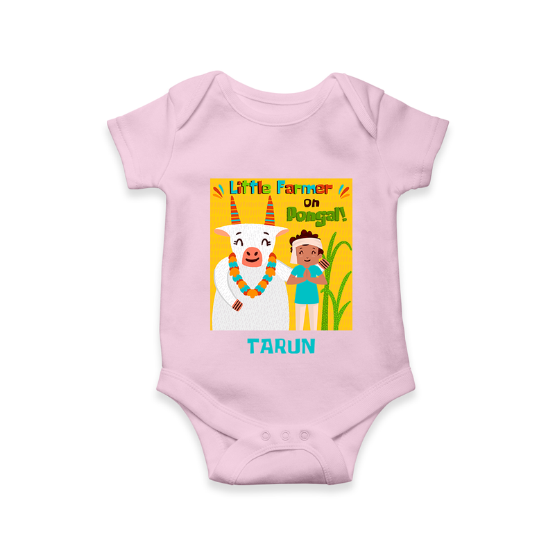 Little Farmer On Pongal - Customized Romper For Babies - BABY PINK - 0 - 3 Months Old (Chest 16")