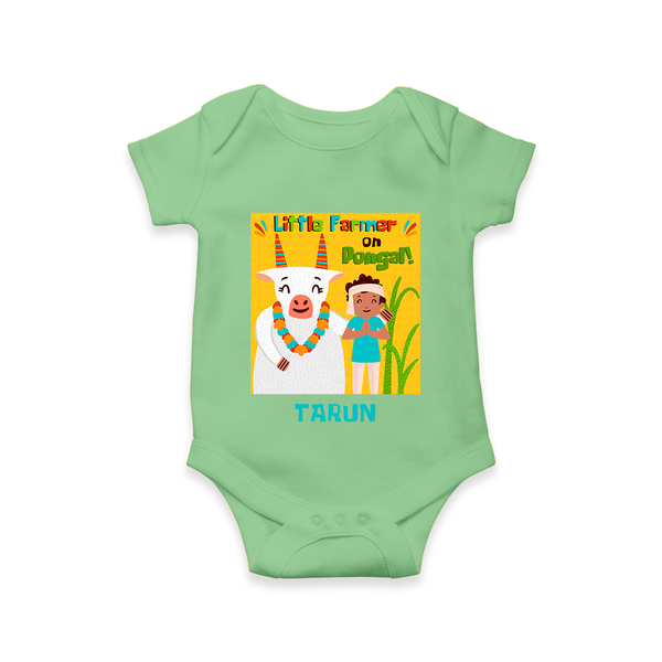 Little Farmer with Cow – Yellow Theme | Personalized Kids Romper  - GREEN - New Born (Chest 14")