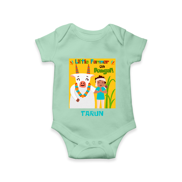Little Farmer with Cow – Yellow Theme | Personalized Kids Romper  - MINT GREEN - New Born (Chest 14")