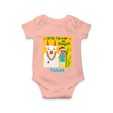 Little Farmer with Cow – Yellow Theme | Personalized Kids Romper  - PEACH - New Born (Chest 14")