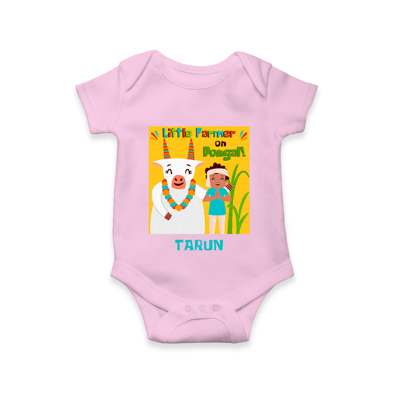 Little Farmer On Pongal - Customized Romper For Babies - PINK - 0 - 3 Months Old (Chest 16")