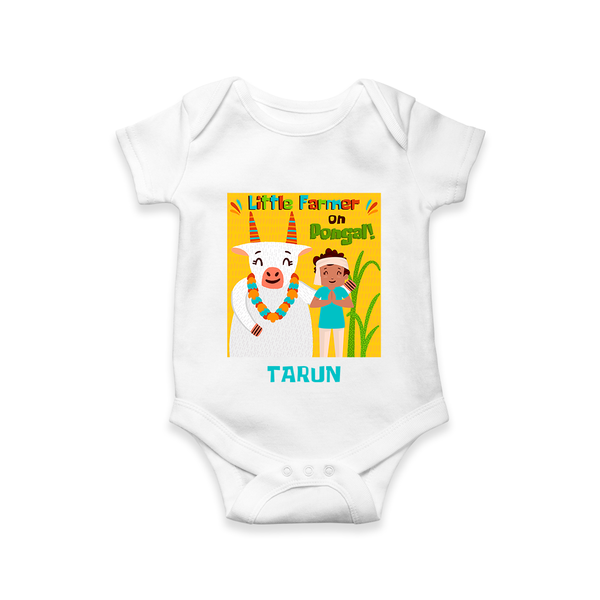 Little Farmer with Cow – Yellow Theme | Personalized Kids Romper  - WHITE - New Born (Chest 14")