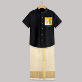 Little Farmer On Pongal - Customized Raw Silk Shirt And Dhoti For Kids - BLACK - 0 - 6 Months Old (Chest-23") (Dhoti length-14")