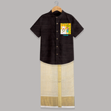 Little Farmer On Pongal - Customized Raw Silk Shirt And Dhoti For Kids - COFFEE - 0 - 6 Months Old (Chest-23") (Dhoti length-14")