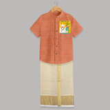 Little Farmer with Cow – Yellow Theme | Personalized Kids Shirt & Dhoti  - ORANGE - 0 - 6 Months Old (Chest-23") (Dhoti length-14")