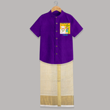 Little Farmer On Pongal - Customized Raw Silk Shirt And Dhoti For Kids - PURPLE LUXE - 0 - 6 Months Old (Chest-23") (Dhoti length-14")