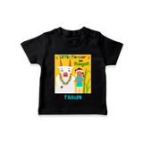 Little Farmer with Cow – Yellow Theme | Personalized Kids T-Shirt  - BLACK - 0-5 Months Old (Chest 17")
