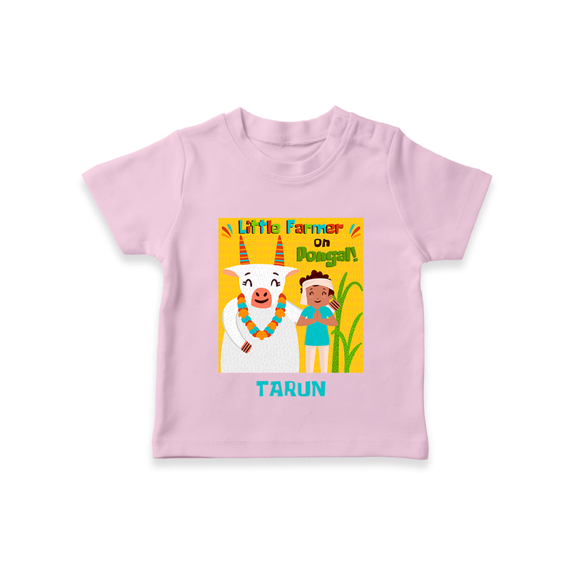 Little Farmer On Pongal - Customized T-Shirt For Kids - PINK - 0-5 Months Old (Chest 17")