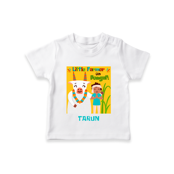 Little Farmer with Cow – Yellow Theme | Personalized Kids T-Shirt  - WHITE - 0-5 Months Old (Chest 17")