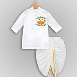 Pongaloo Pongal - Customized Drapped Dhoti For Kids - WHITE - 0 - 6 Month Old (Chest 24", Kurta Length 14" , Waist 19", Dhoti Length 14")