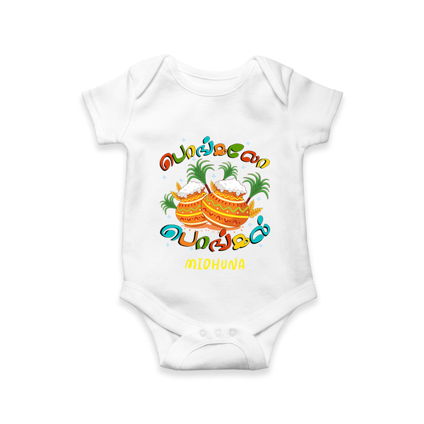 Pongaloo Pongal - Customized Romper For Babies - WHITE - 0 - 3 Months Old (Chest 16")