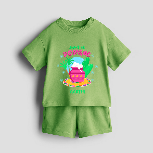 Sweet As Pongal - Customized Co-ord Set For Kids - KIWI GREEN - 1-2 Years Old (Chest 22")