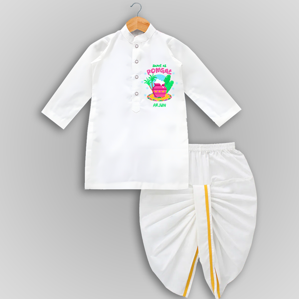 Sweet As Pongal - Customized Drapped Dhoti For Kids - WHITE - 0 - 6 Month Old (Chest 24", Kurta Length 14" , Waist 19", Dhoti Length 14")