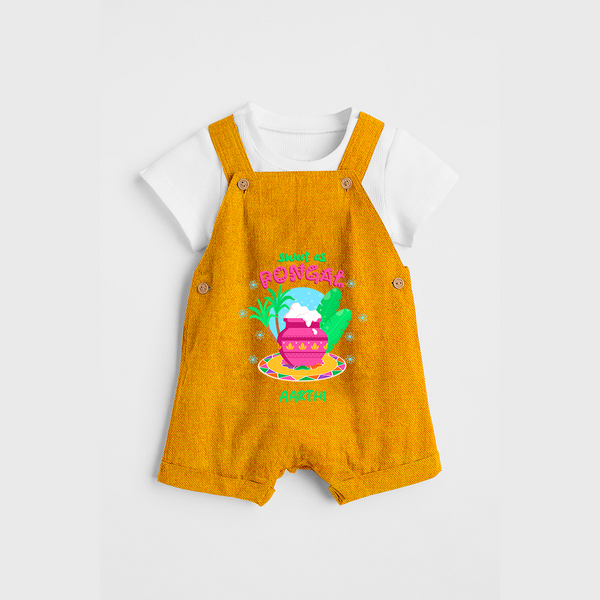 Sweet As Pongal - Customized Dungaree Set For Kids - CHROME YELLOW - 0 - 5 Months Old (Chest 18")