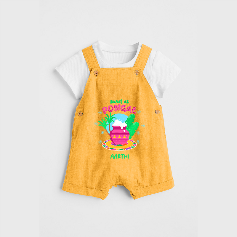 Sweet As Pongal - Customized Dungaree Set For Kids - PASTEL YELLOW - 0 - 5 Months Old (Chest 18")