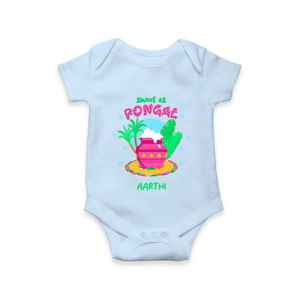 Sweet as Pongal Pot Illustration | Personalized Kids Romper  - BABY BLUE - New Born (Chest 14")