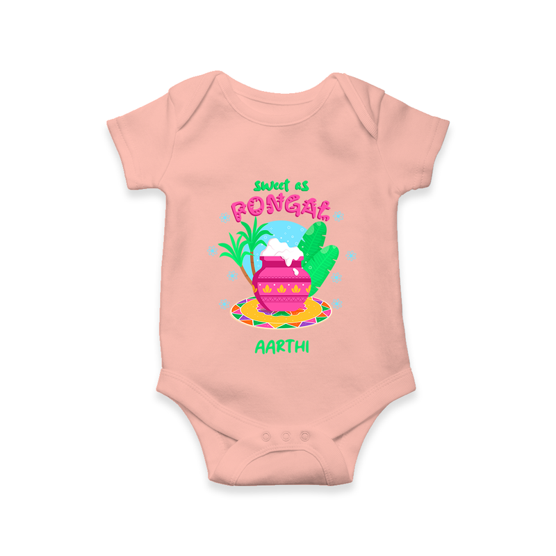 Sweet As Pongal - Customized Romper For Babies - PEACH - 0 - 3 Months Old (Chest 16")