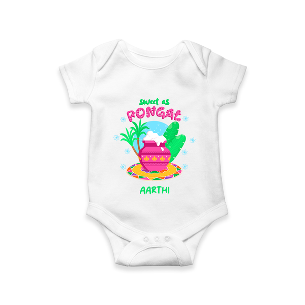 Sweet as Pongal Pot Illustration | Personalized Kids Romper  - WHITE - New Born (Chest 14")