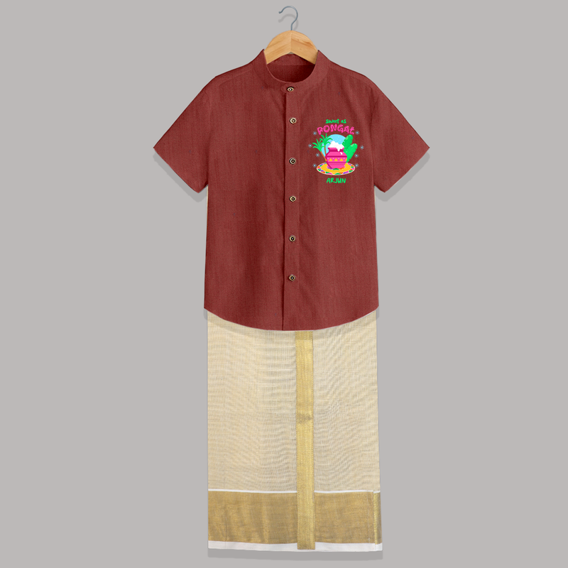 Sweet As Pongal - Customized Raw Silk Shirt And Dhoti For Kids - MAUVE - 0 - 6 Months Old (Chest-23") (Dhoti length-14")