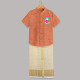 Sweet as Pongal Pot Illustration | Personalized Kids Shirt & Dhoti  - ORANGE - 0 - 6 Months Old (Chest-23") (Dhoti length-14")