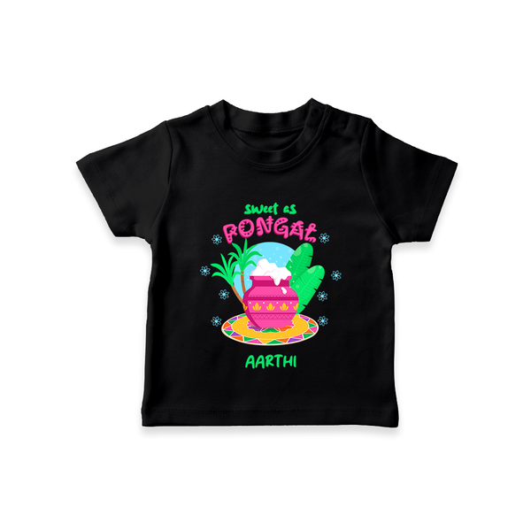 Sweet as Pongal Pot Illustration | Personalized Kids T-Shirt  - BLACK - 0-5 Months Old (Chest 17")